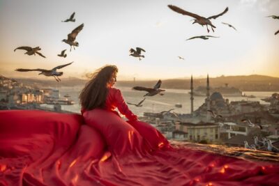 Flying Dress Photography on an Iconic Rooftop in Istanbul