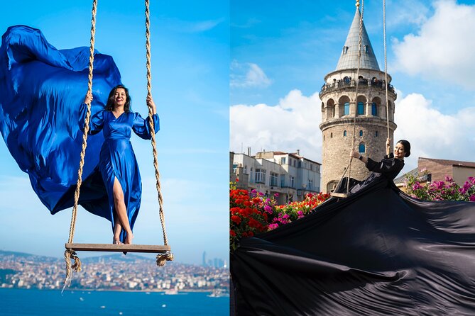 Flying Dress Rooftop Photoshoot in Istanbul (2Concepts, 1dress) - Flying Dress on a Rooftop, with Two Backdrops in One Hour