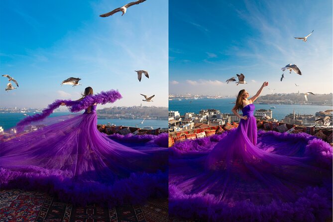 Flying Dress Rooftop Photoshoot in Istanbul (2Concepts, 1dress) - Coffee and/or Tea with a Bosphorus View (Small Break, Big Payoff)