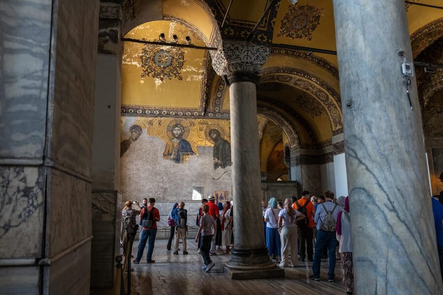 Istanbul: Blue Mosque & Hagia Sophia Guided Tour w/ Tickets - Sultan Ahmed Mosque: blue tiles, courtyard views, and the dress code reality