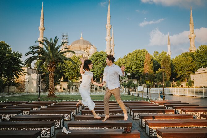 Istanbul Photoshoot Tours - Stop two: Blue Mosque shooting, with Hagia Sophia in the background