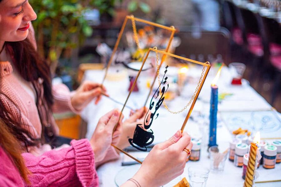 Istanbul: Turkish Calligraphy Workshop & Brass Framed Glass - The cozy cafe flow: tea, coffee, music, and a non-rushed workshop pace