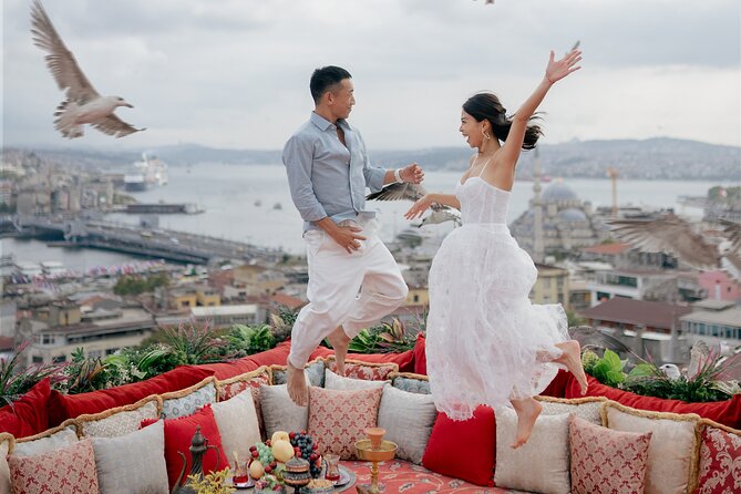 Rooftop Photoshoot in Istanbul - Bosphorus Strait rooftop views and the Turkish carpet seagull moment